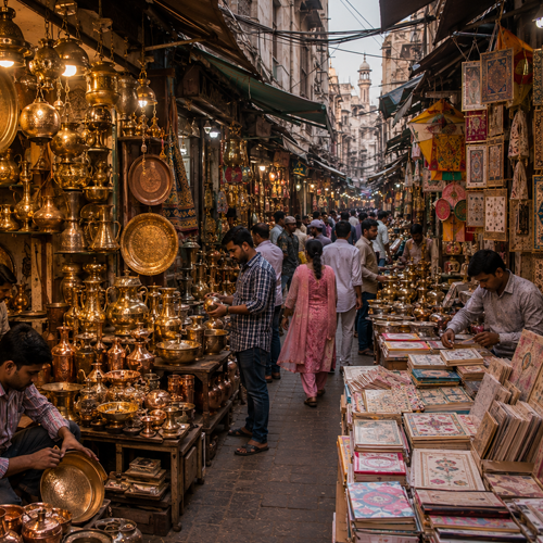 Chawri Bazar brass vessels and cards