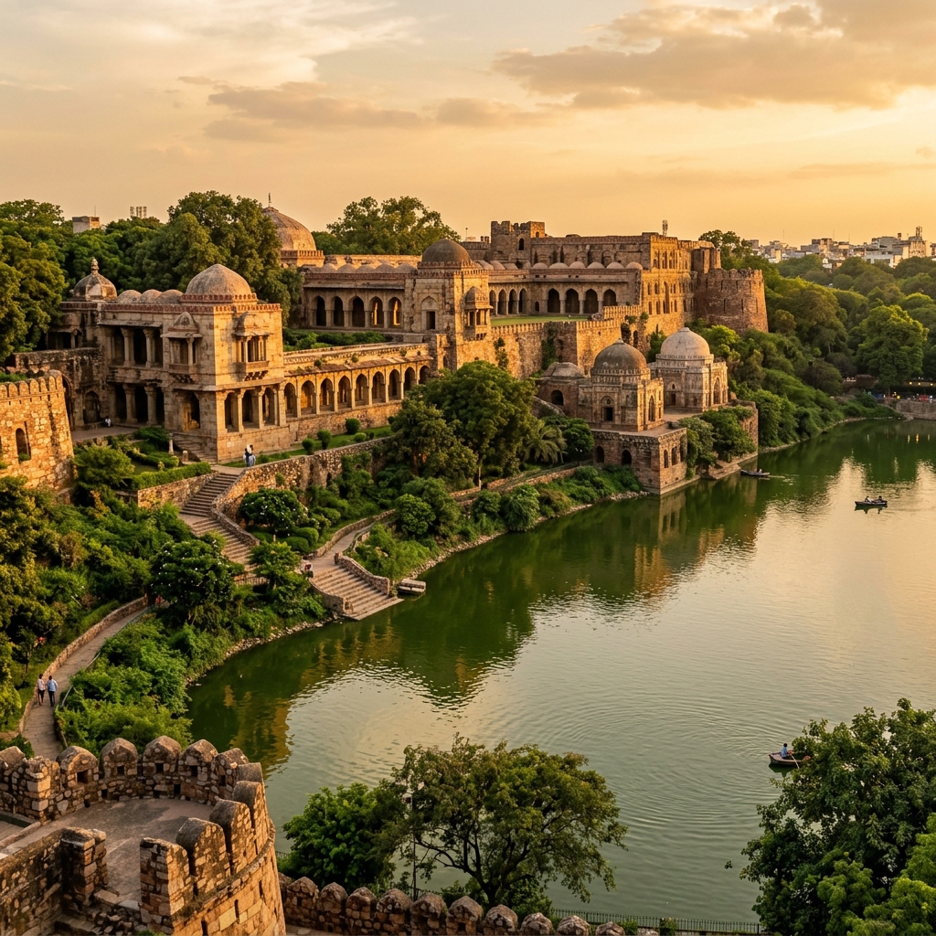 Hauz Khas ruins overlooking the reservoir