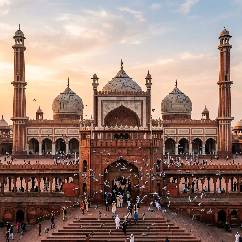 Grand sandstone domes of Jama Masjid