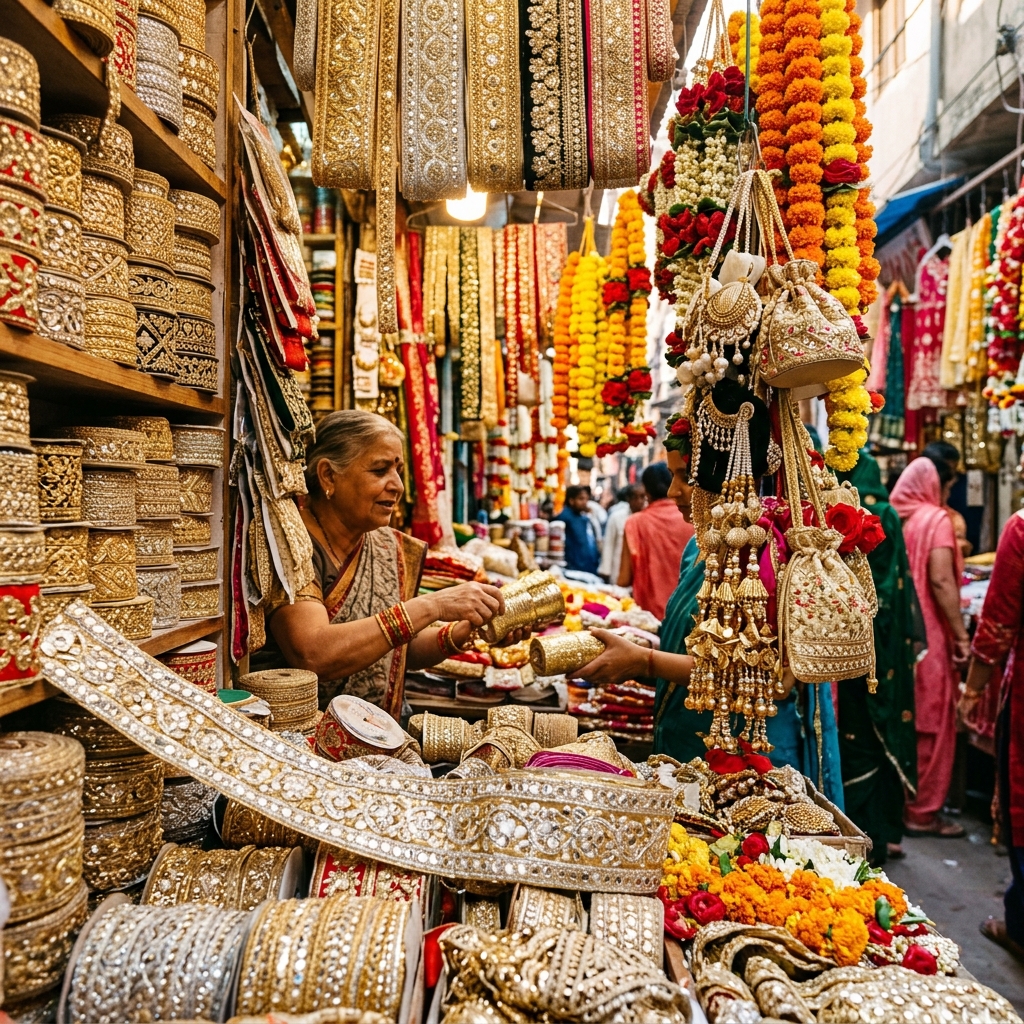 Shiny silver bazaar and wedding stalls