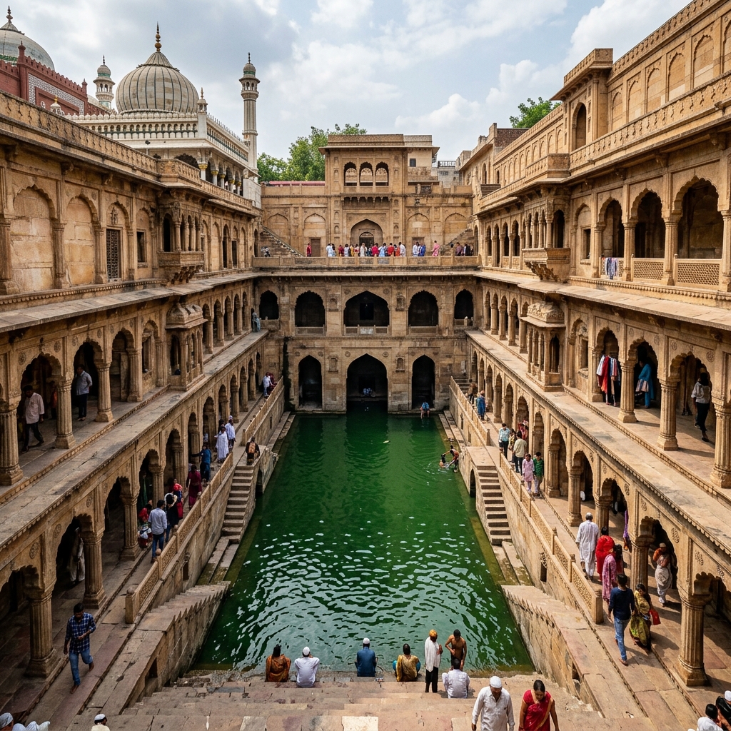Active steps of Nizamuddin Baoli water reservoir